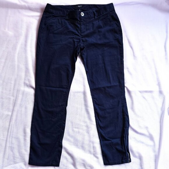 Vintage EXPRESS ( 8 ) Women's Navy Blue Ankle Zip Straight Leg Trousers - Picture 1 of 7